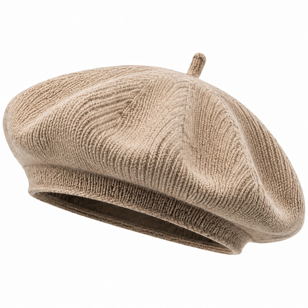 Berretto basco taglia unica in maglia beige a coste per uso quotidiano