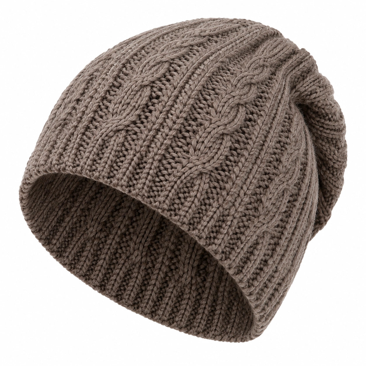 Cappello beanie taglia unica in maglia tortora a trecce per uso quotidiano