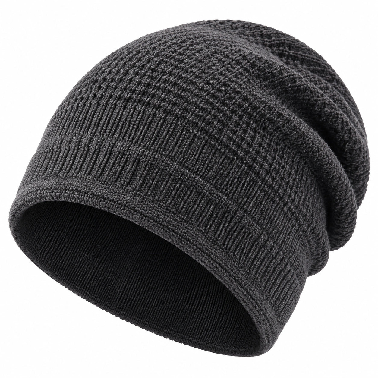 Berretto in maglia taglia unica grigio scuro con risvolto stile casual