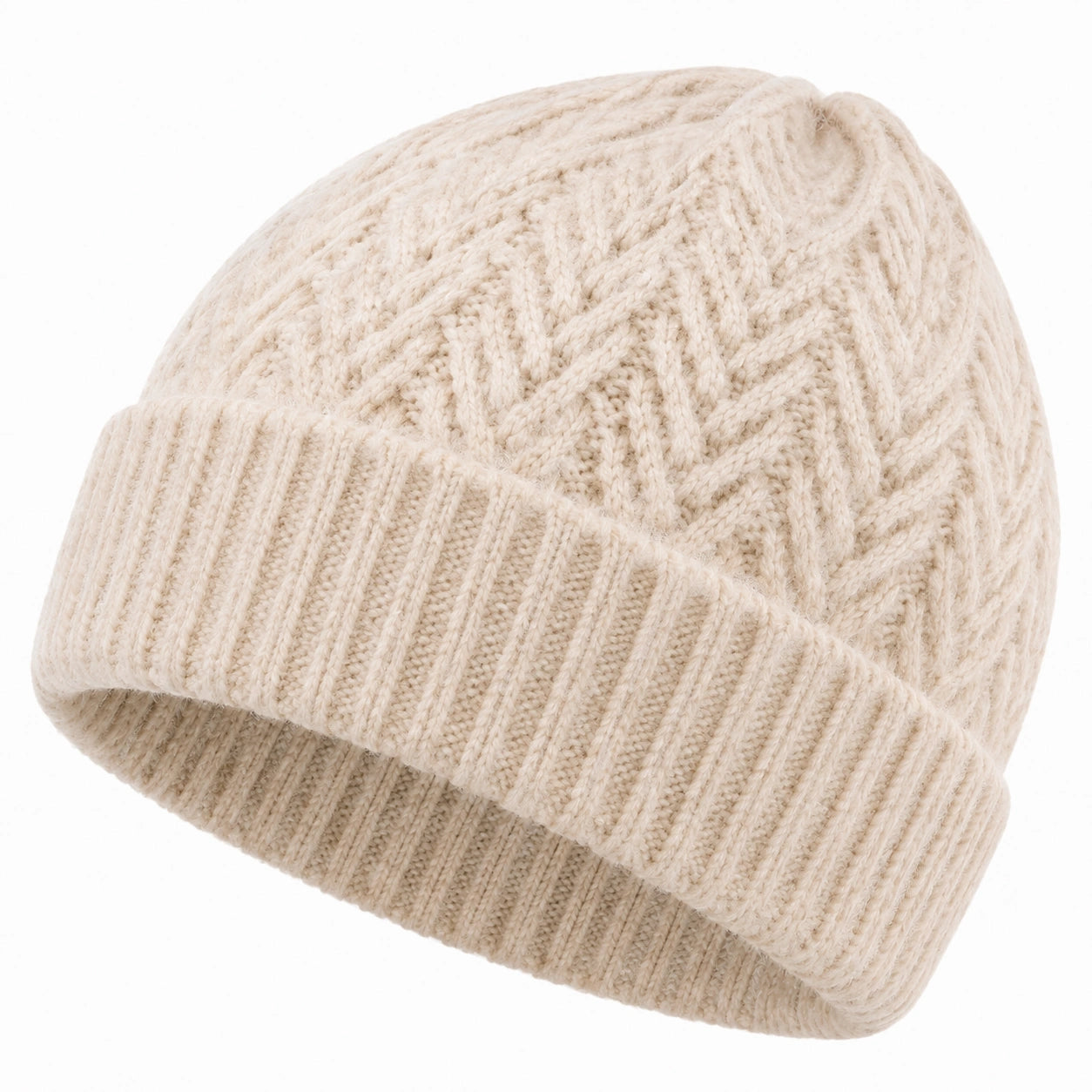 Berretto taglia unica in maglia color crema - stile a trecce per uso invernale