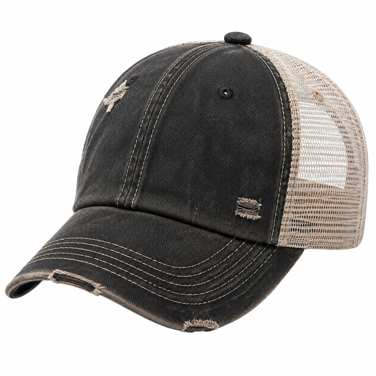 Cappellino da baseball taglia unica in tessuto e rete nero beige stile vintage traspirante