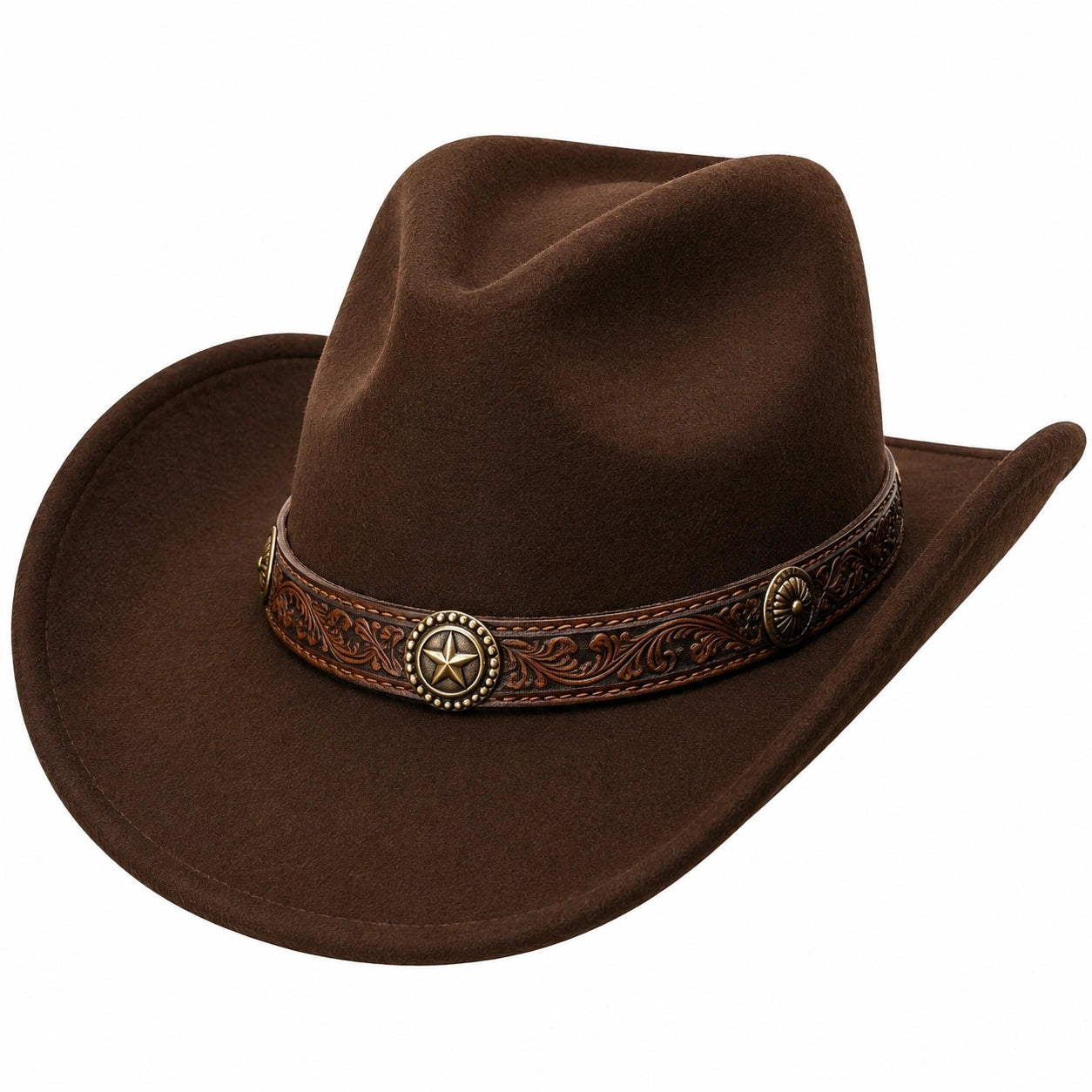 Cappello cowboy taglia unica in tessuto effetto scamosciato marrone con fascia decorativa