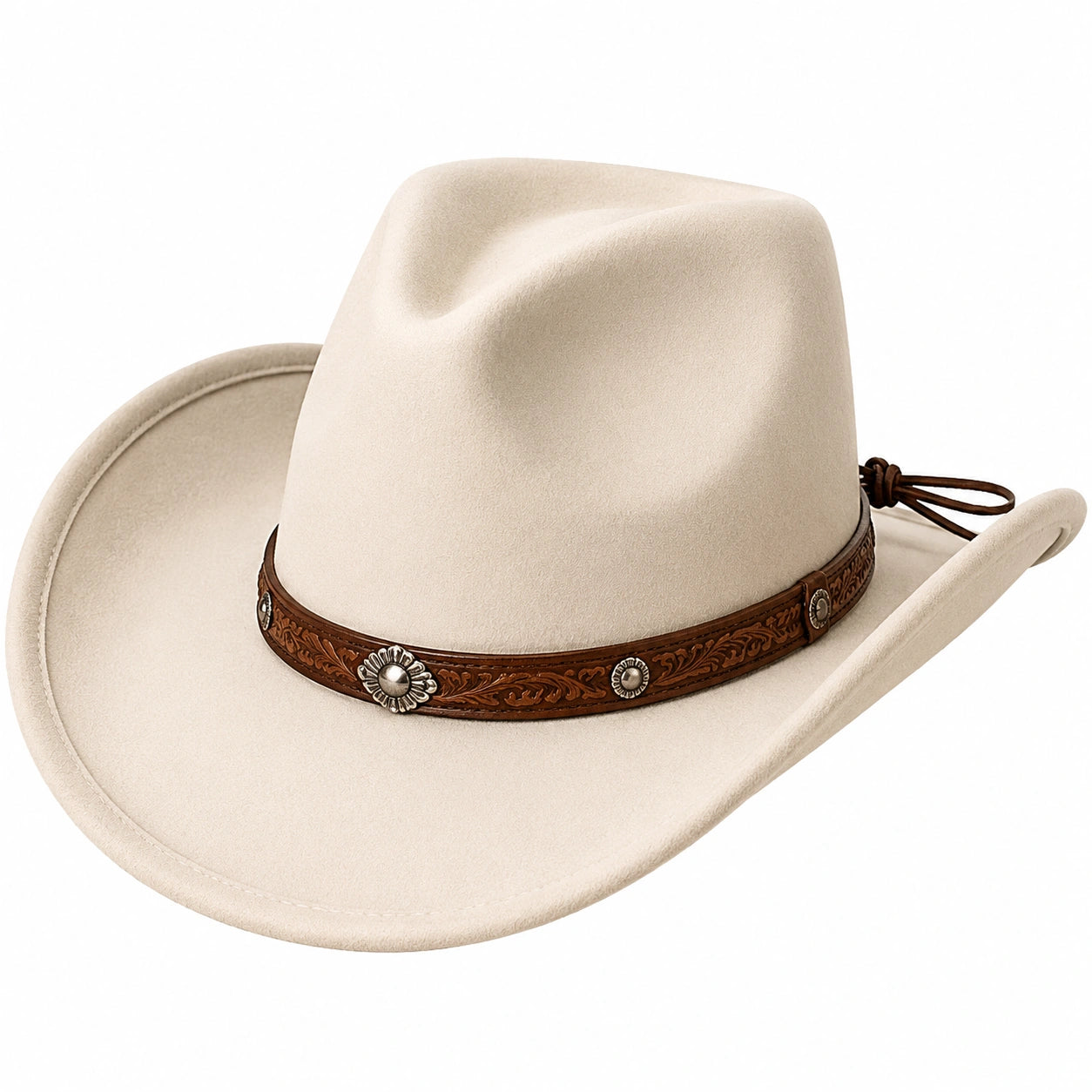 Cappello cowboy taglia unica beige con fascia decorativa effetto pelle stile western