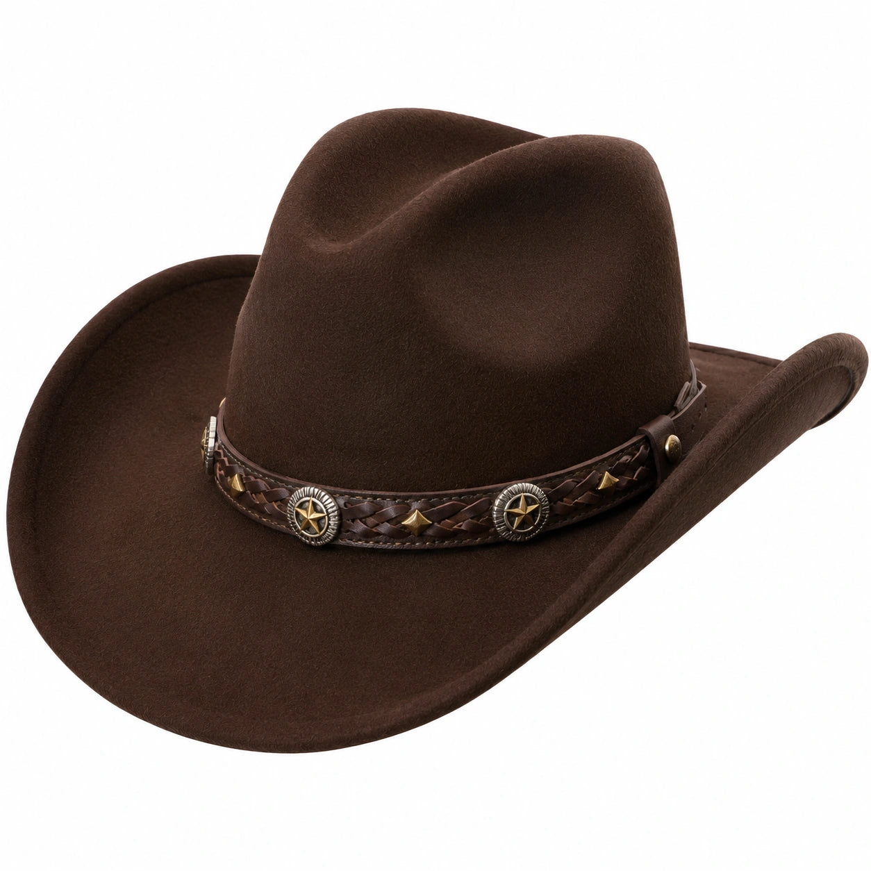 Cappello cowboy taglia unica in tessuto effetto feltro marrone con fascia intrecciata decorativa