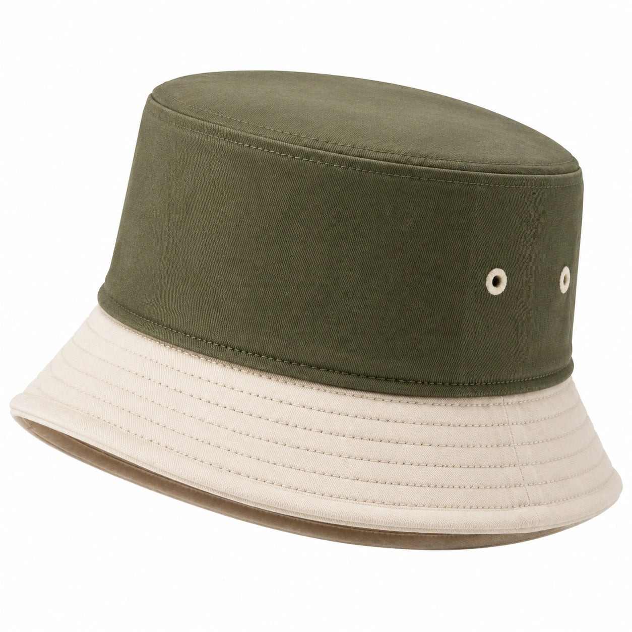 Cappello pescatore taglia unica in tessuto verde oliva e beige - stile casual