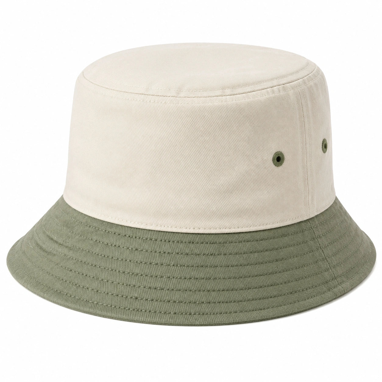 Cappello da pescatore taglia unica in tessuto beige e verde salvia a tesa ampia
