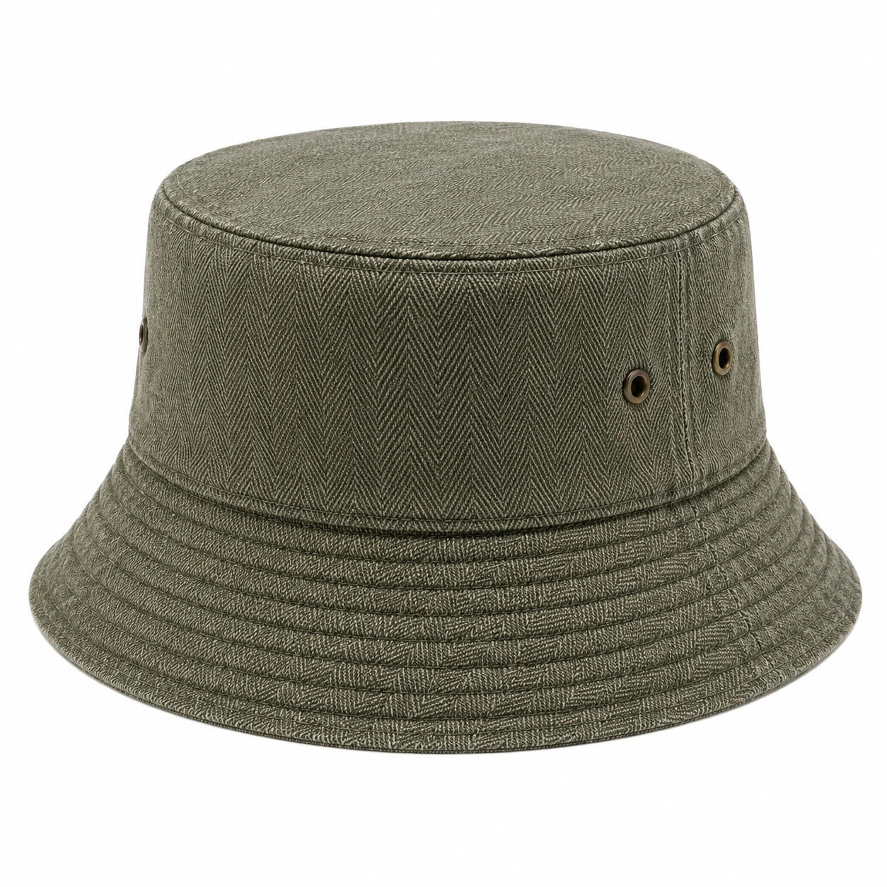 Cappello a secchiello taglia unica in tessuto verde oliva con occhielli stile casual