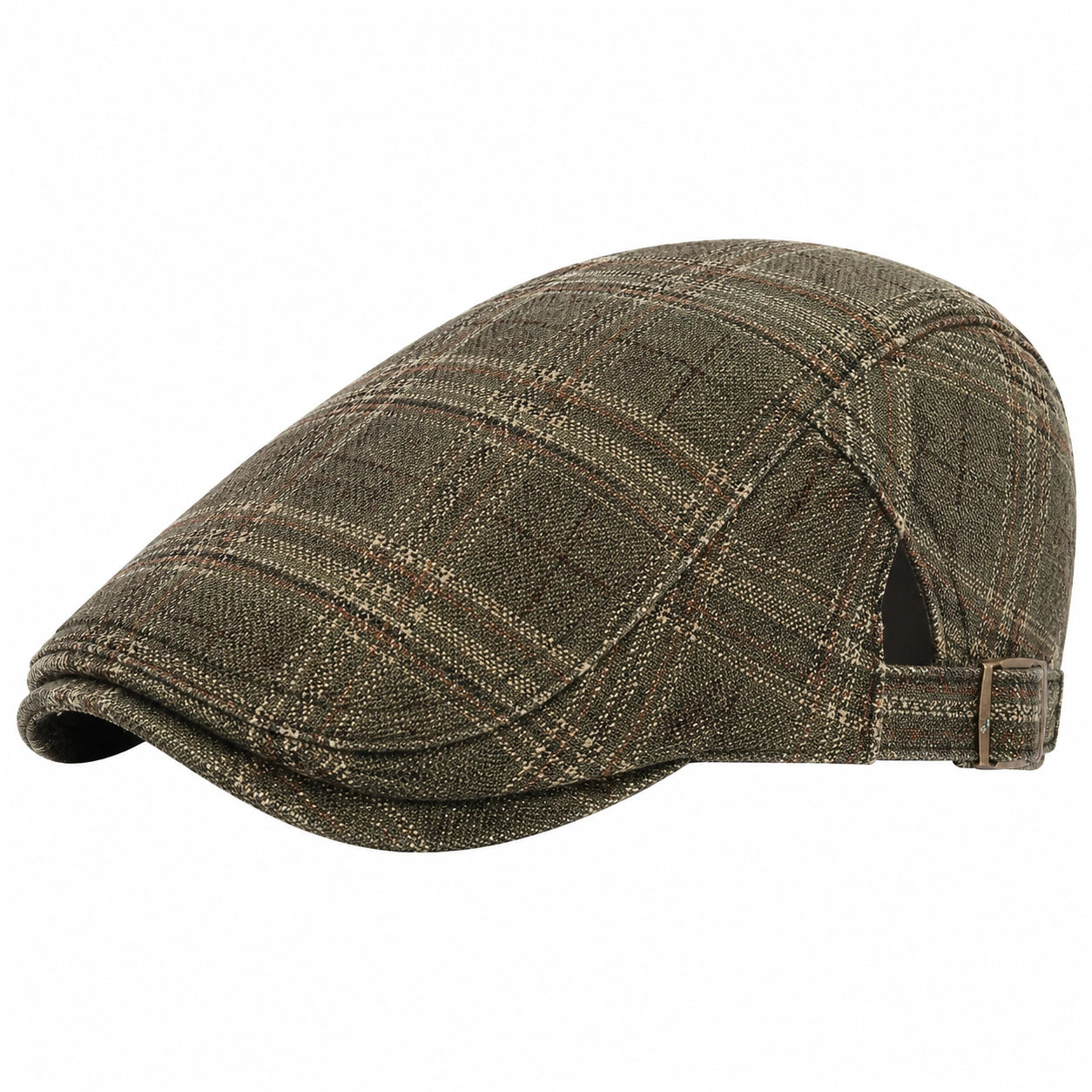 Cappello coppola taglia unica in tessuto a quadri verde oliva regolabile