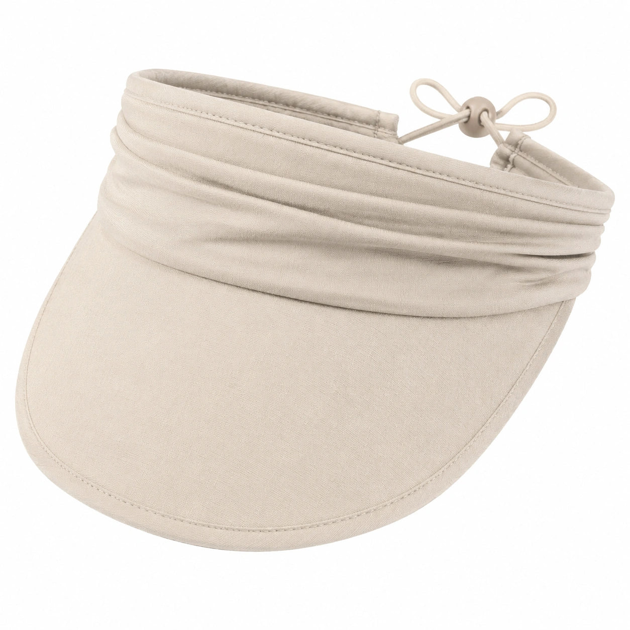 Visiera taglia unica in tessuto beige con chiusura regolabile per uso quotidiano